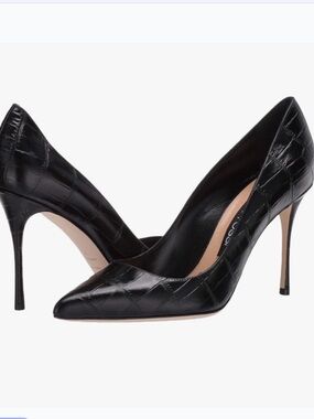 Sergio Rossi Black Croc-Embossed Pointed Toe Stiletto Pumps